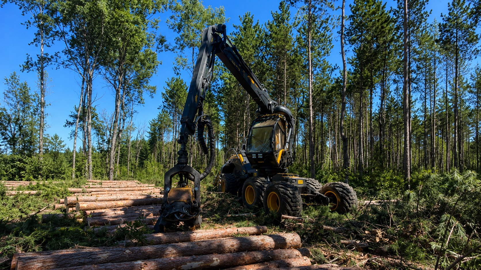 Mechanical harvesting and processing on site