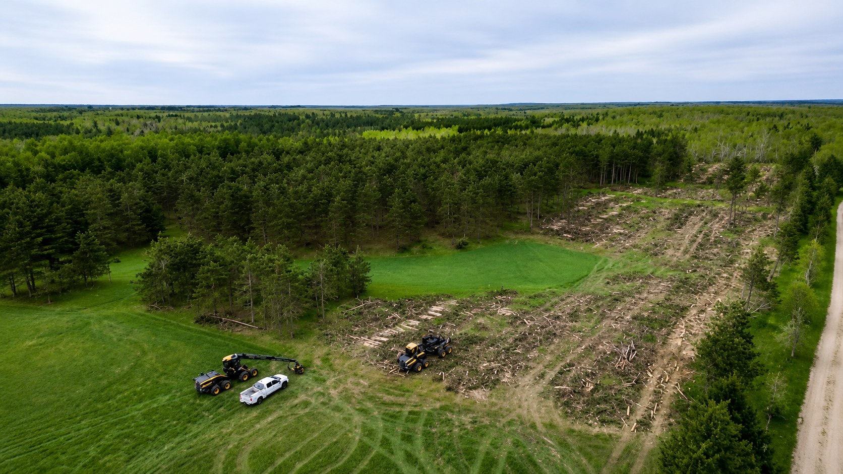 Aerial view of harvest planning and landing areas