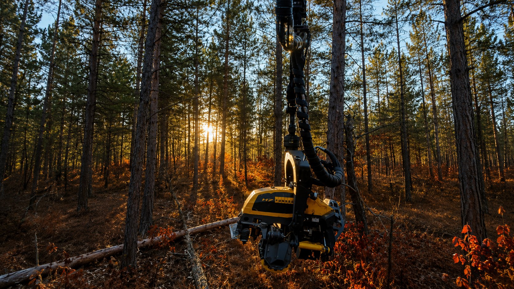 Processor head in a softwood stand